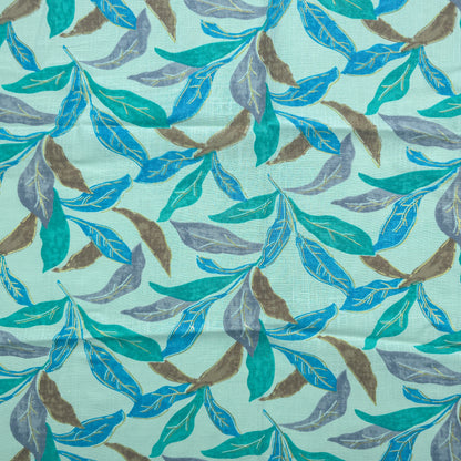 Abstract Botanical Leaf Cambric Cotton Slub Fabric - Blue