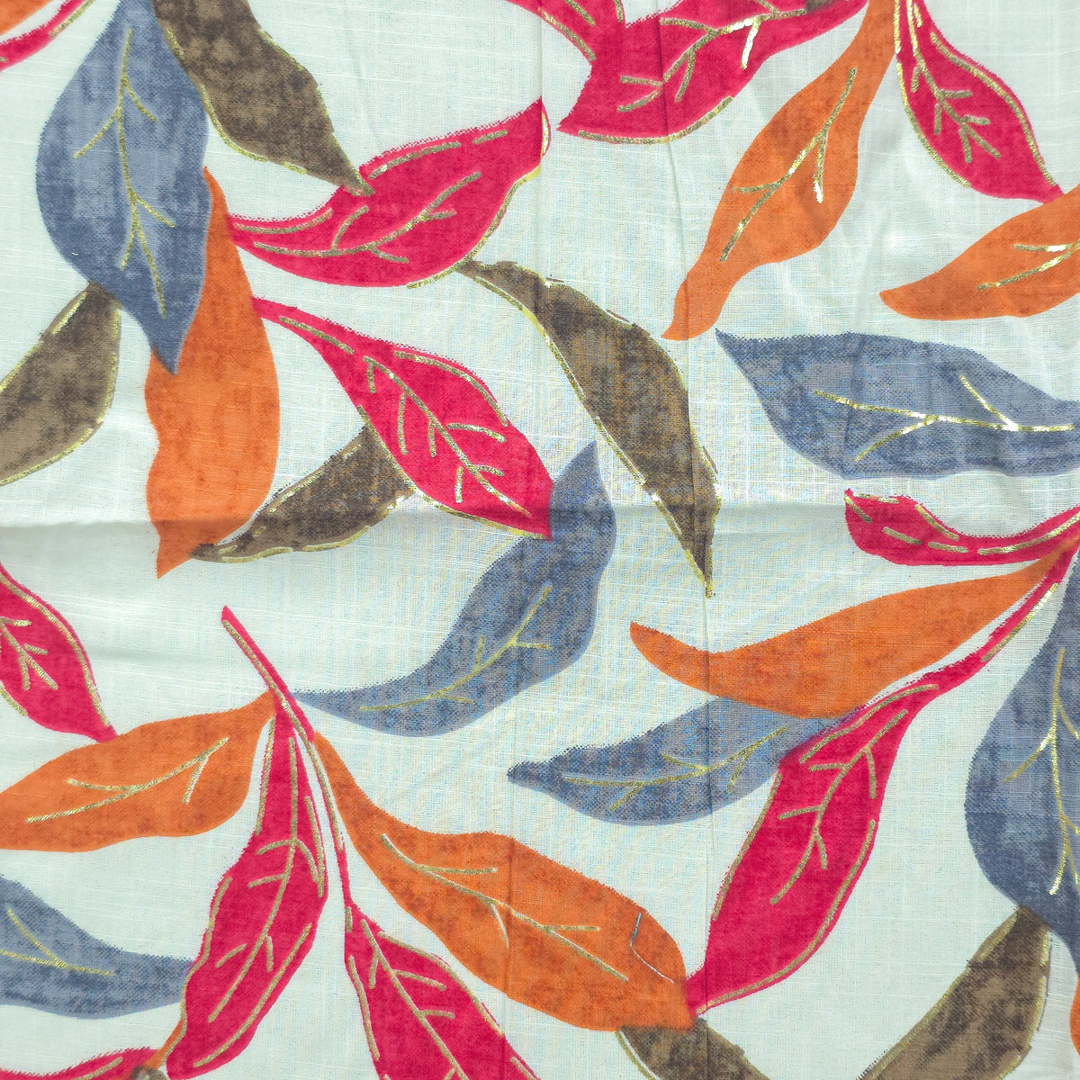 Abstract Botanical Leaf Cambric Cotton Slub Fabric - Red