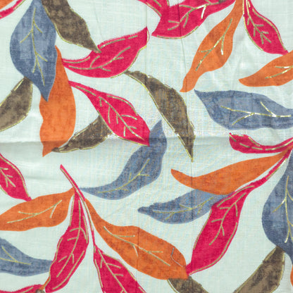 Abstract Botanical Leaf Cambric Cotton Slub Fabric - Red