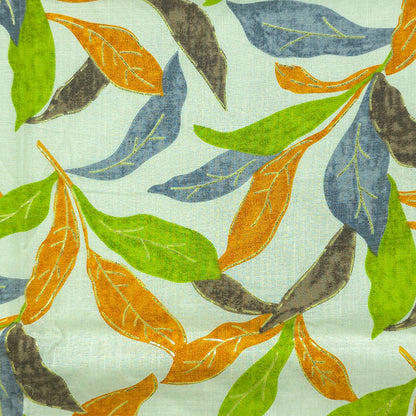 Abstract Botanical Leaf Cambric Cotton Slub Fabric - Green