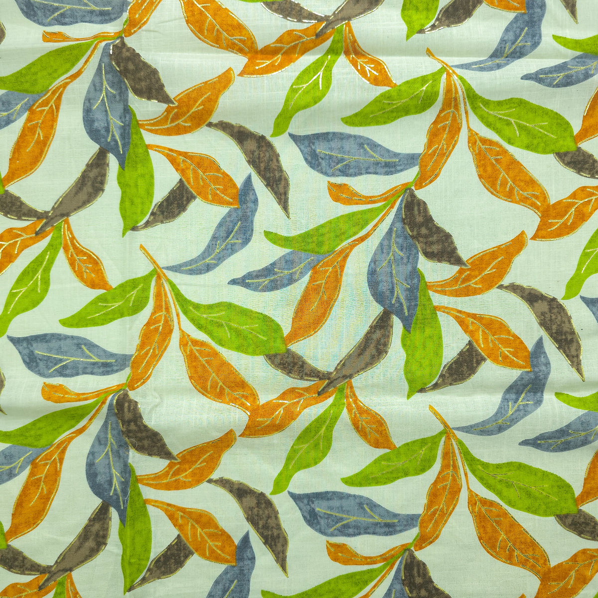 Abstract Botanical Leaf Cambric Cotton Slub Fabric - Green