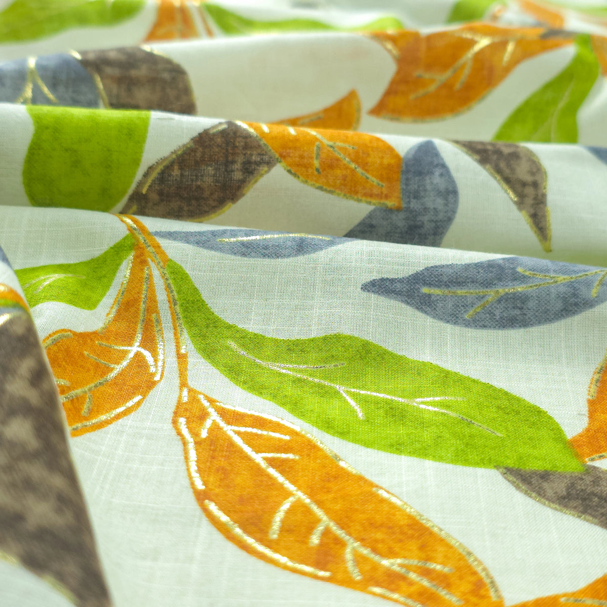 Abstract Botanical Leaf Cambric Cotton Slub Fabric - Green