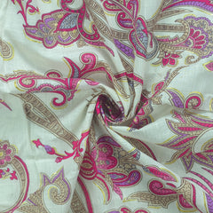 Ornate Paisley Floral Cambric Cotton Slub Fabric - Pink