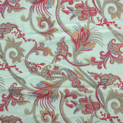 Ornate Paisley Floral Cambric Cotton Slub Fabric - Red