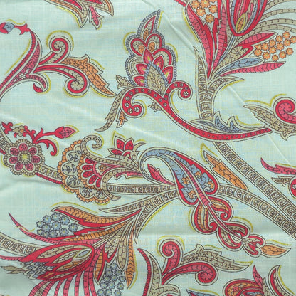 Ornate Paisley Floral Cambric Cotton Slub Fabric - Red