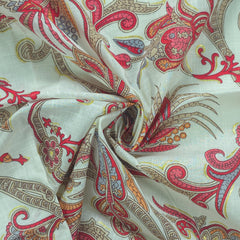 Ornate Paisley Floral Cambric Cotton Slub Fabric - Red