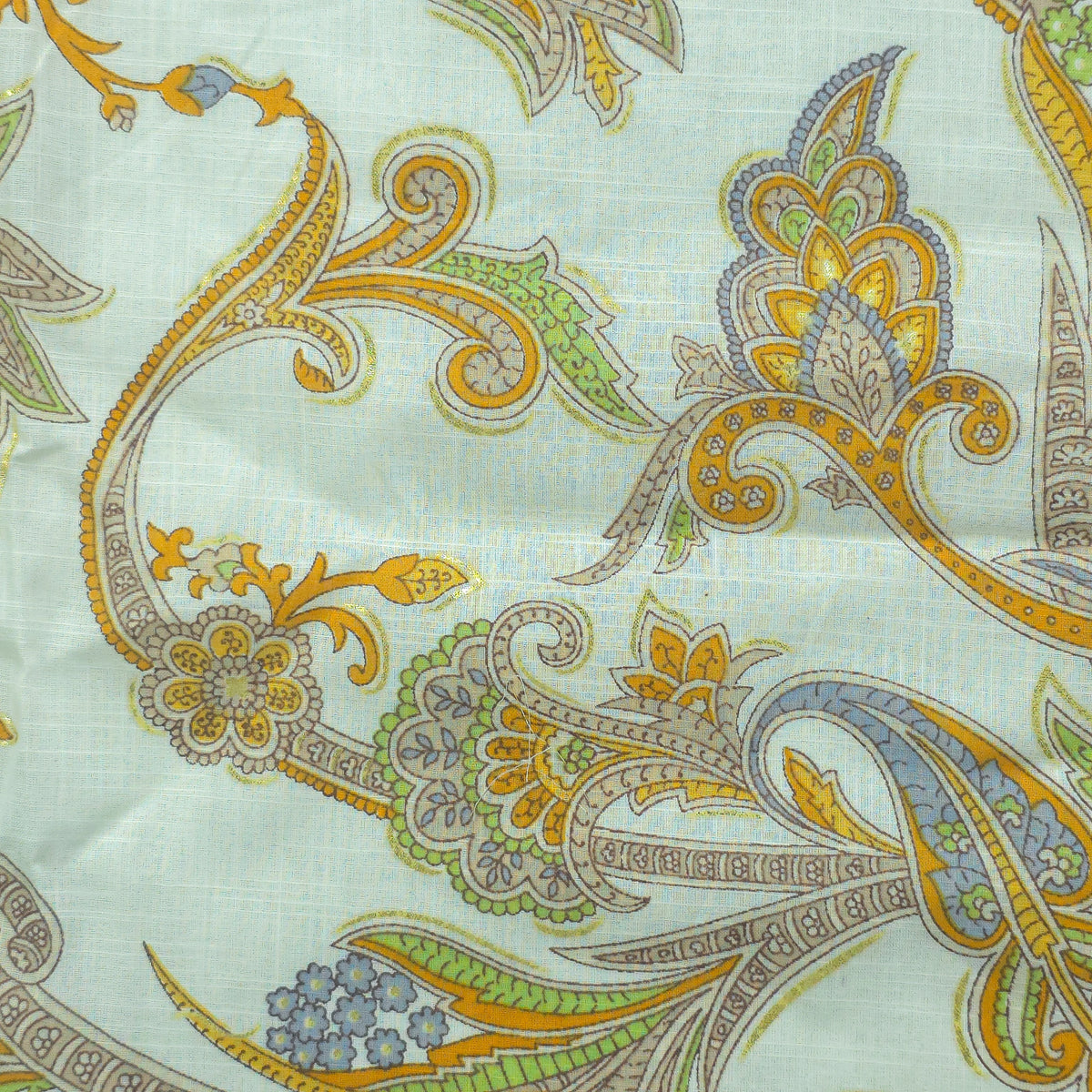 Ornate Paisley Floral Cambric Cotton Slub Fabric - Yellow
