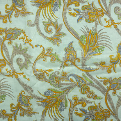 Ornate Paisley Floral Cambric Cotton Slub Fabric - Yellow