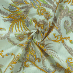 Ornate Paisley Floral Cambric Cotton Slub Fabric - Yellow