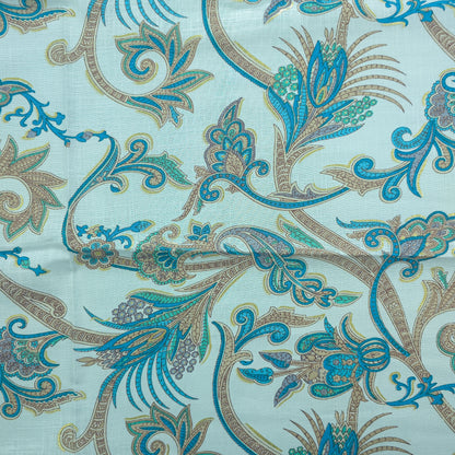 Ornate Paisley Floral Cambric Cotton Slub Fabric - Blue