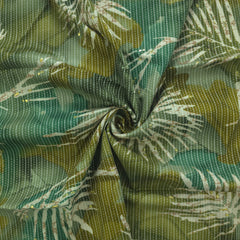 Botanical Burst Katha Foil Print Rayon Fabric - Green