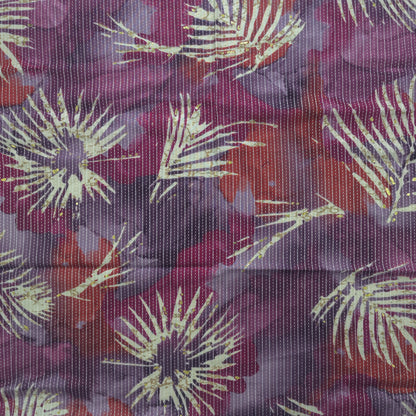 Botanical Burst Katha Foil Print Rayon Fabric - Purple