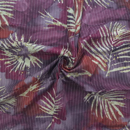Botanical Burst Katha Foil Print Rayon Fabric - Purple
