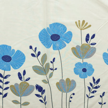 Meadow Bloom Floral Border Rayon Fabric - Blue