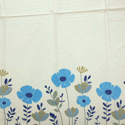 Meadow Bloom Floral Border Rayon Fabric - Blue