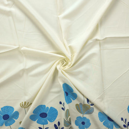 Meadow Bloom Floral Border Rayon Fabric - Blue