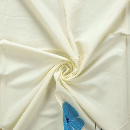 Meadow Bloom Floral Border Rayon Fabric - Blue
