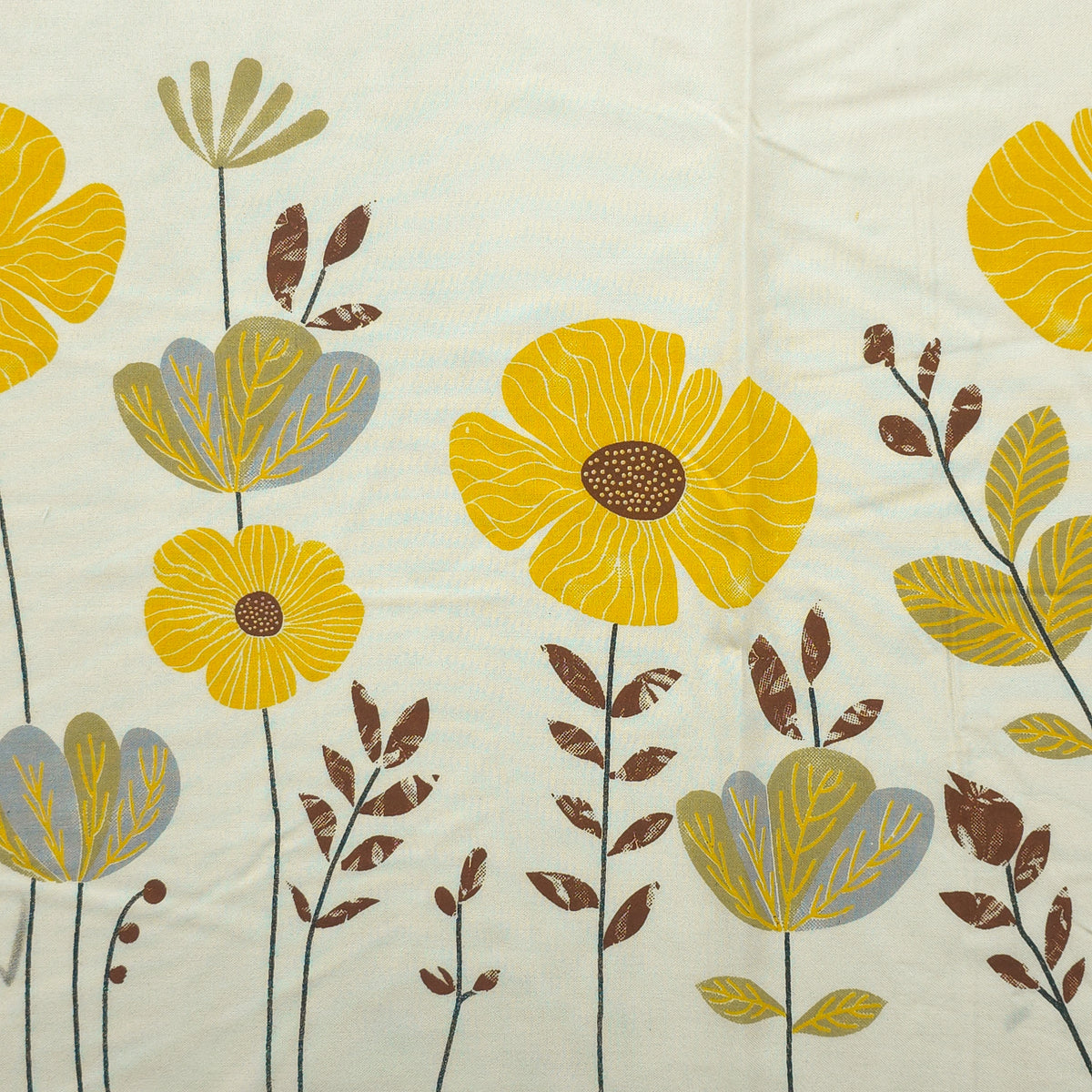 Meadow Bloom Floral Border Rayon Fabric - Yellow