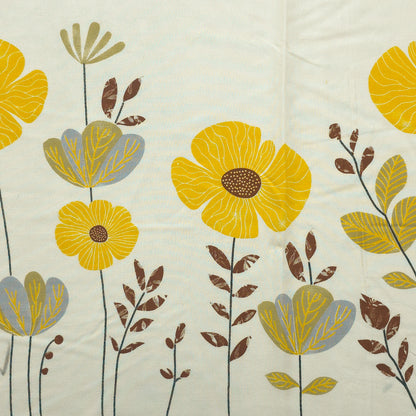 Meadow Bloom Floral Border Rayon Fabric - Yellow