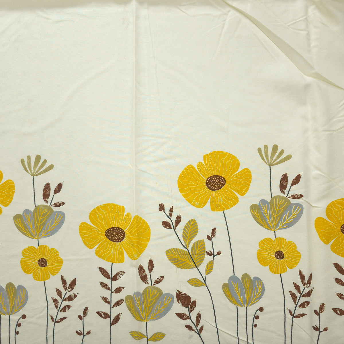 Meadow Bloom Floral Border Rayon Fabric - Yellow