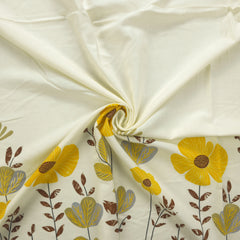 Meadow Bloom Floral Border Rayon Fabric - Yellow
