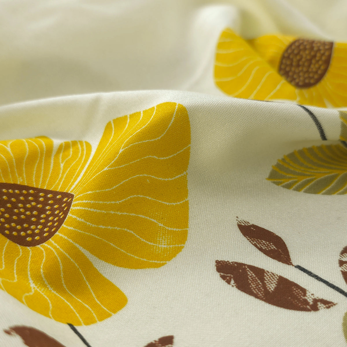 Meadow Bloom Floral Border Rayon Fabric - Yellow