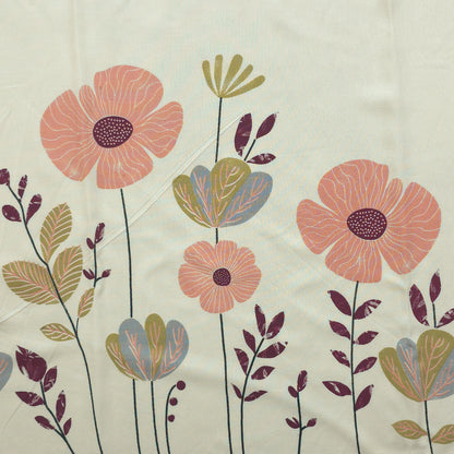 Meadow Bloom Floral Border Rayon Fabric - Peach