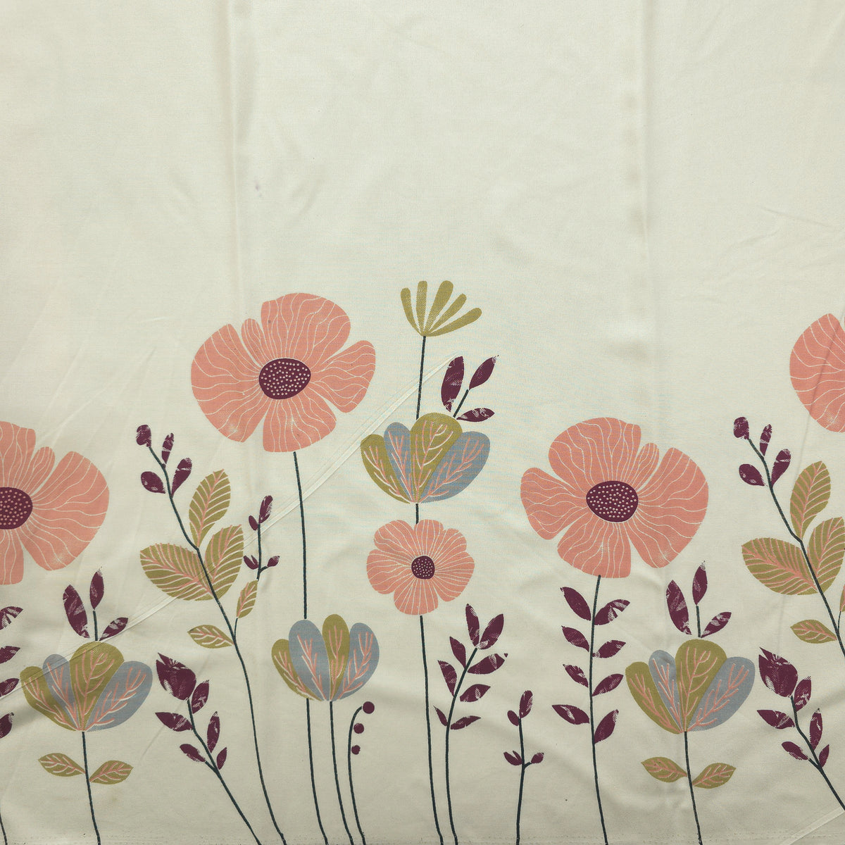 Meadow Bloom Floral Border Rayon Fabric - Peach