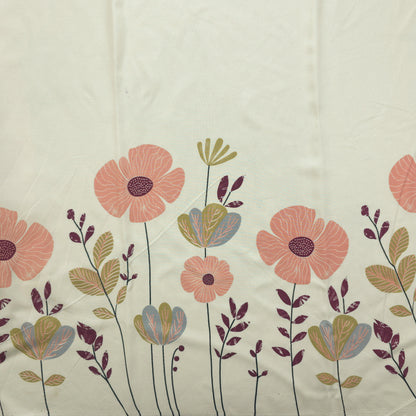 Meadow Bloom Floral Border Rayon Fabric - Peach