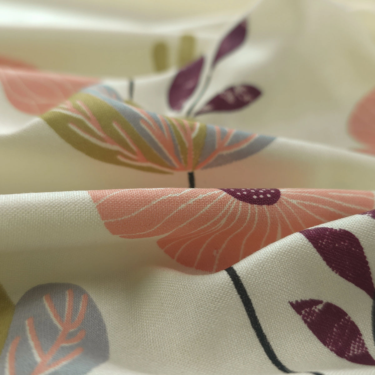 Meadow Bloom Floral Border Rayon Fabric - Peach