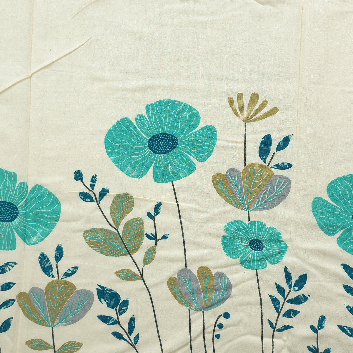 Meadow Bloom Floral Border Rayon Fabric - Turquoise