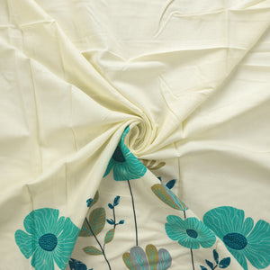Meadow Bloom Floral Border Rayon Fabric - Turquoise