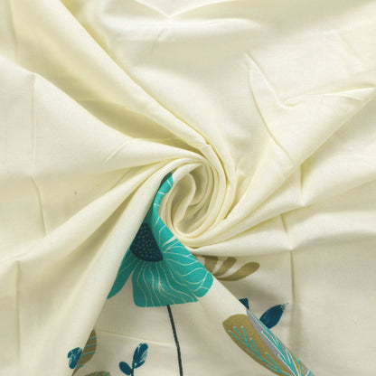 Meadow Bloom Floral Border Rayon Fabric - Turquoise