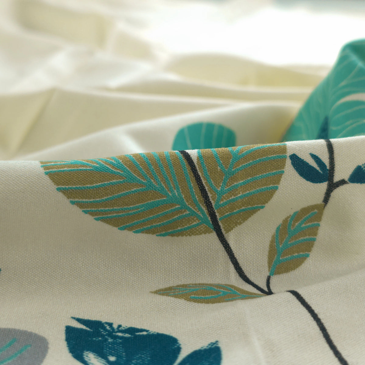 Meadow Bloom Floral Border Rayon Fabric - Turquoise
