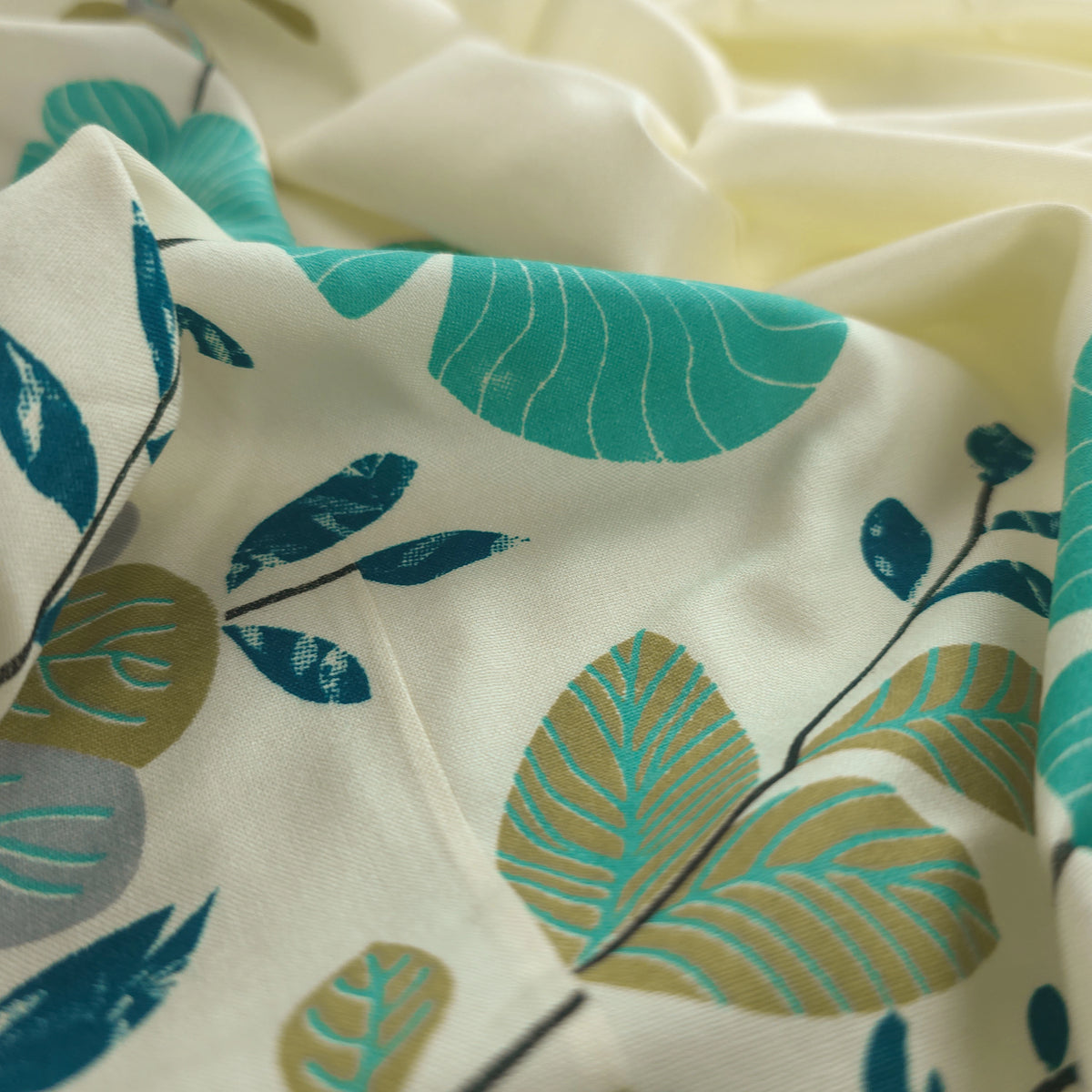 Meadow Bloom Floral Border Rayon Fabric - Turquoise