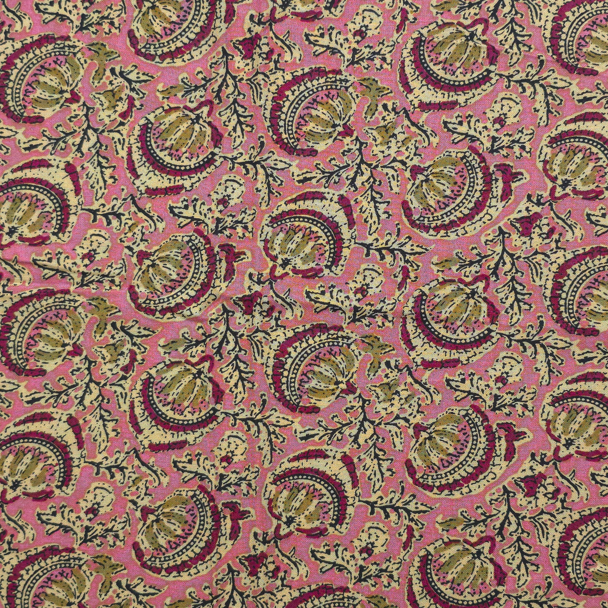 Heritage Paisley Vine Printed Rayon Fabric - Pink