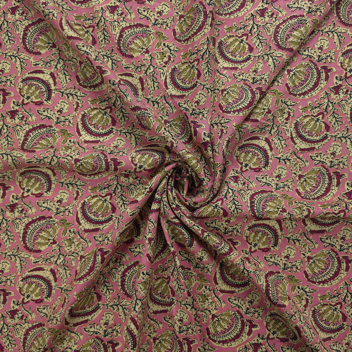 Heritage Paisley Vine Printed Rayon Fabric - Pink