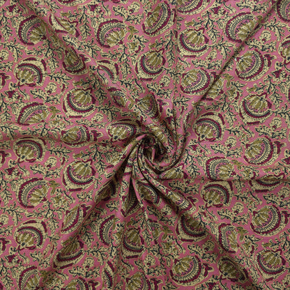 Heritage Paisley Vine Printed Rayon Fabric - Pink
