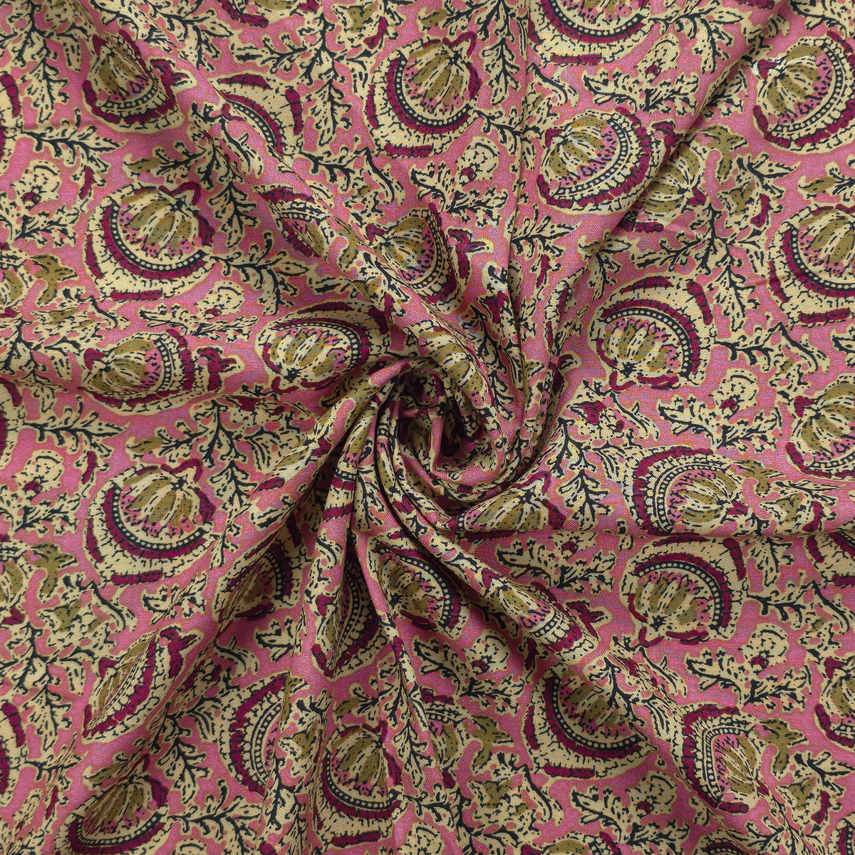 Heritage Paisley Vine Printed Rayon Fabric - Pink