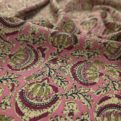 Heritage Paisley Vine Printed Rayon Fabric - Pink