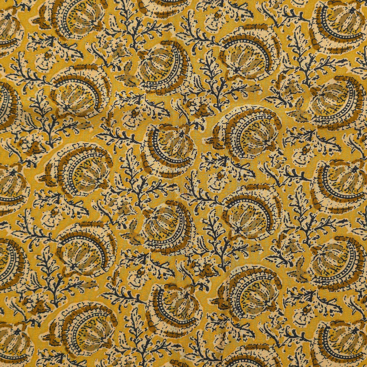 Heritage Paisley Vine Printed Rayon Fabric - Yellow