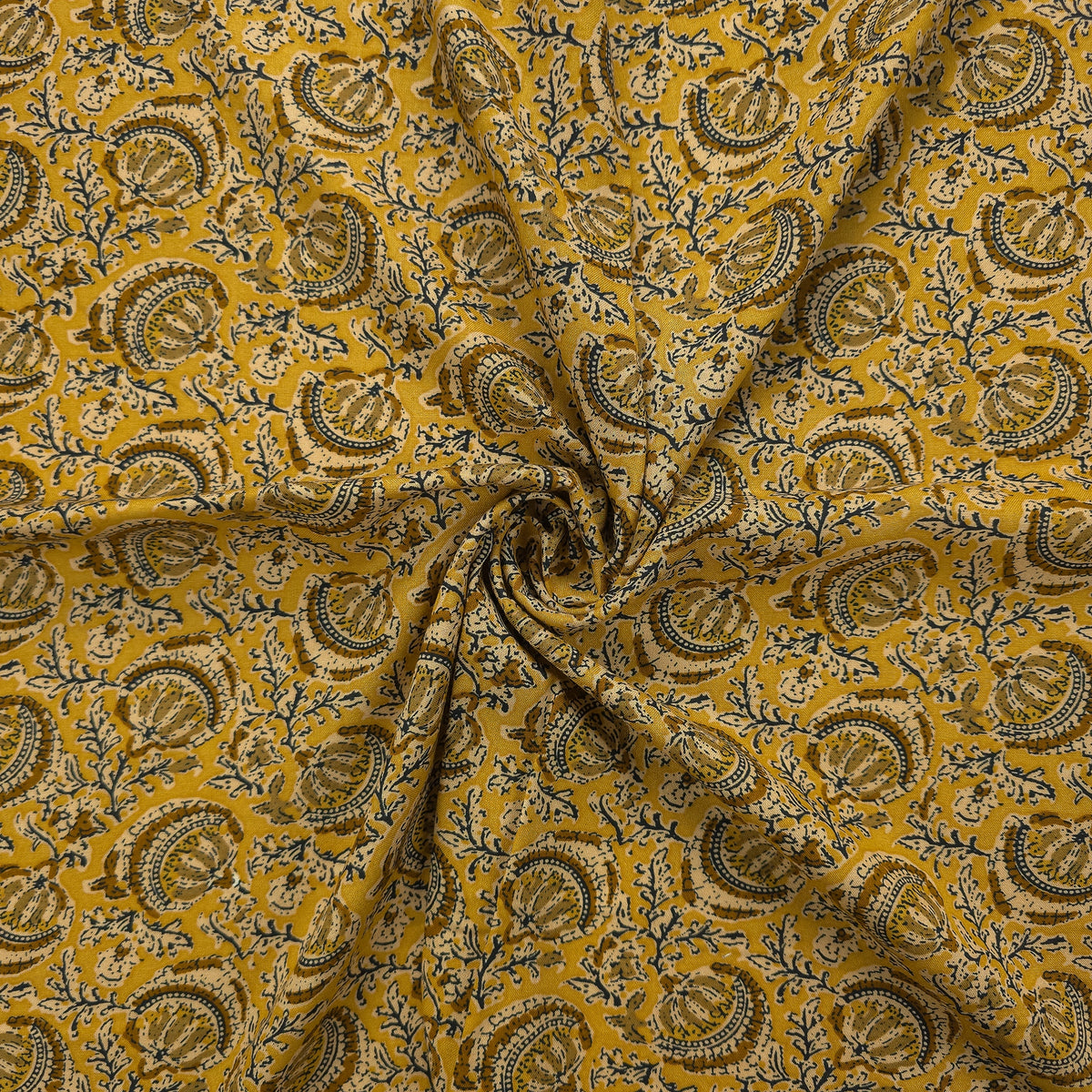 Heritage Paisley Vine Printed Rayon Fabric - Yellow