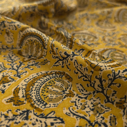 Heritage Paisley Vine Printed Rayon Fabric - Yellow