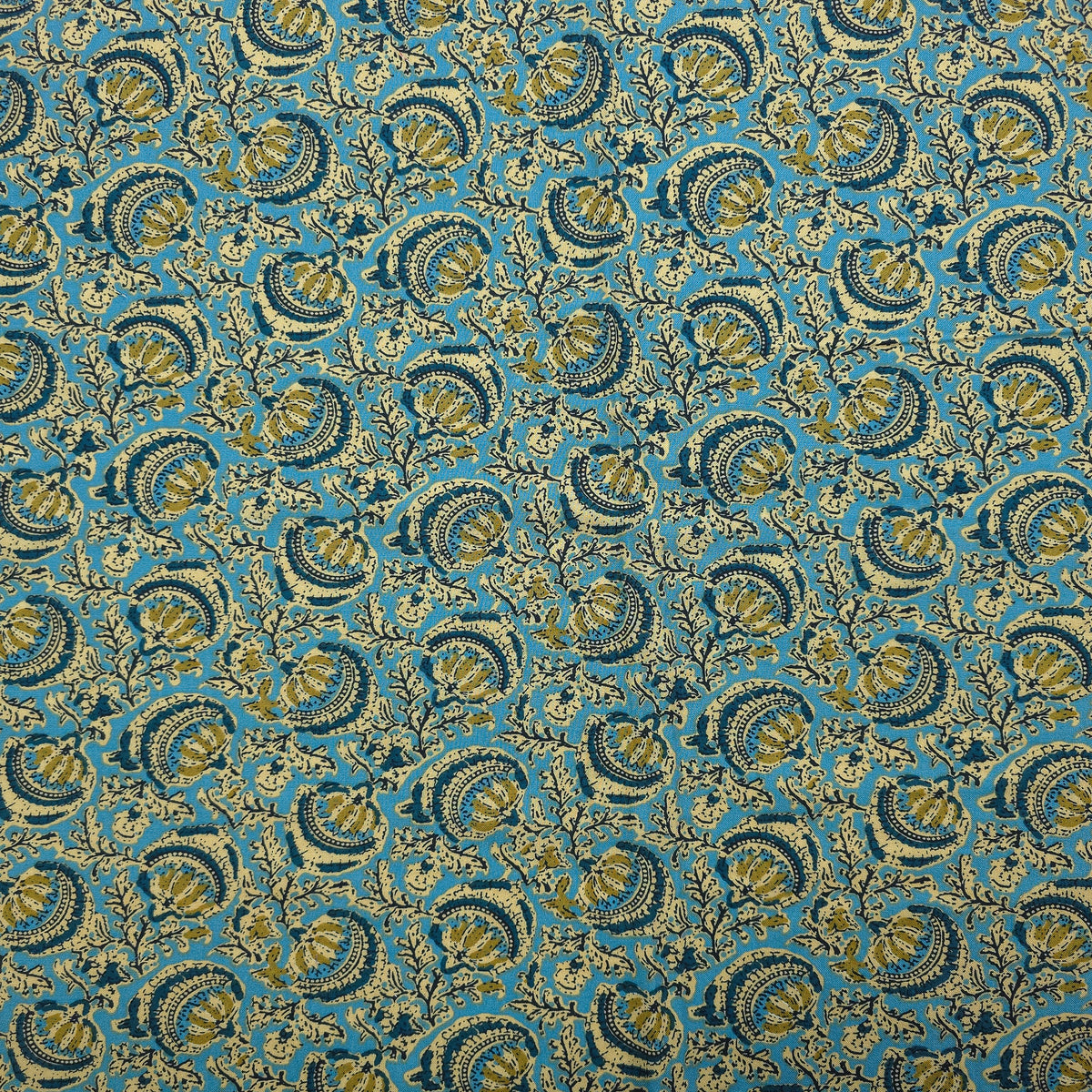 Heritage Paisley Vine Printed Rayon Fabric - Sky Blue