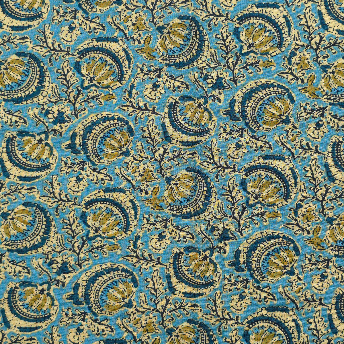 Heritage Paisley Vine Printed Rayon Fabric - Sky Blue