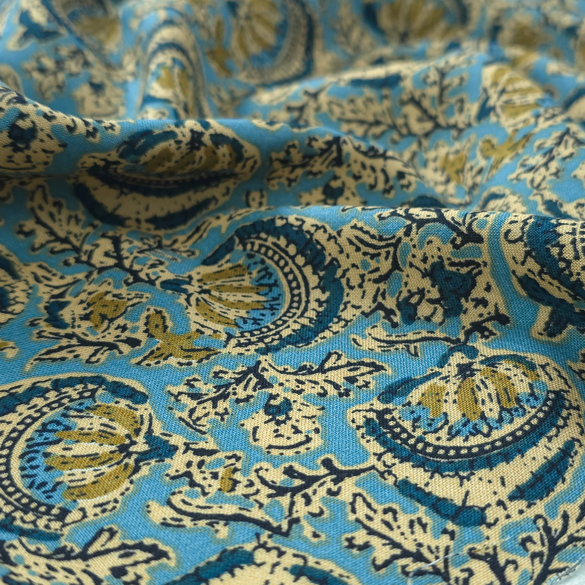 Heritage Paisley Vine Printed Rayon Fabric - Sky Blue