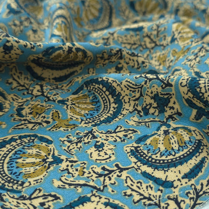 Heritage Paisley Vine Printed Rayon Fabric - Sky Blue