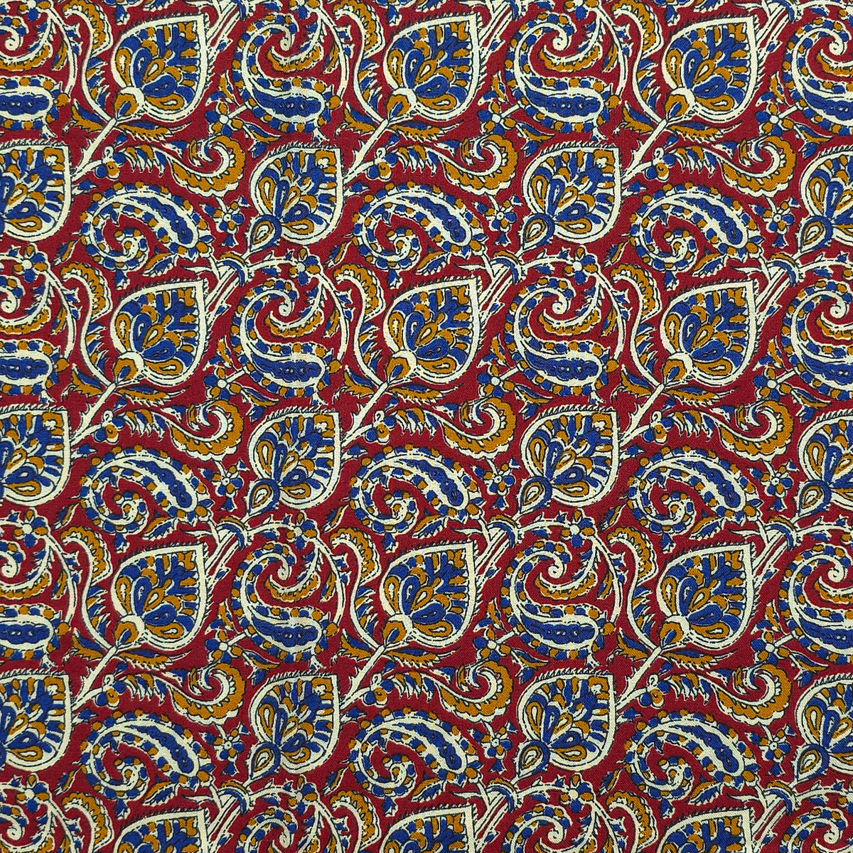 Intricate Floral Paisley Swirl Printed Rayon Fabric - Red