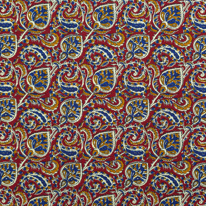 Intricate Floral Paisley Swirl Printed Rayon Fabric - Red