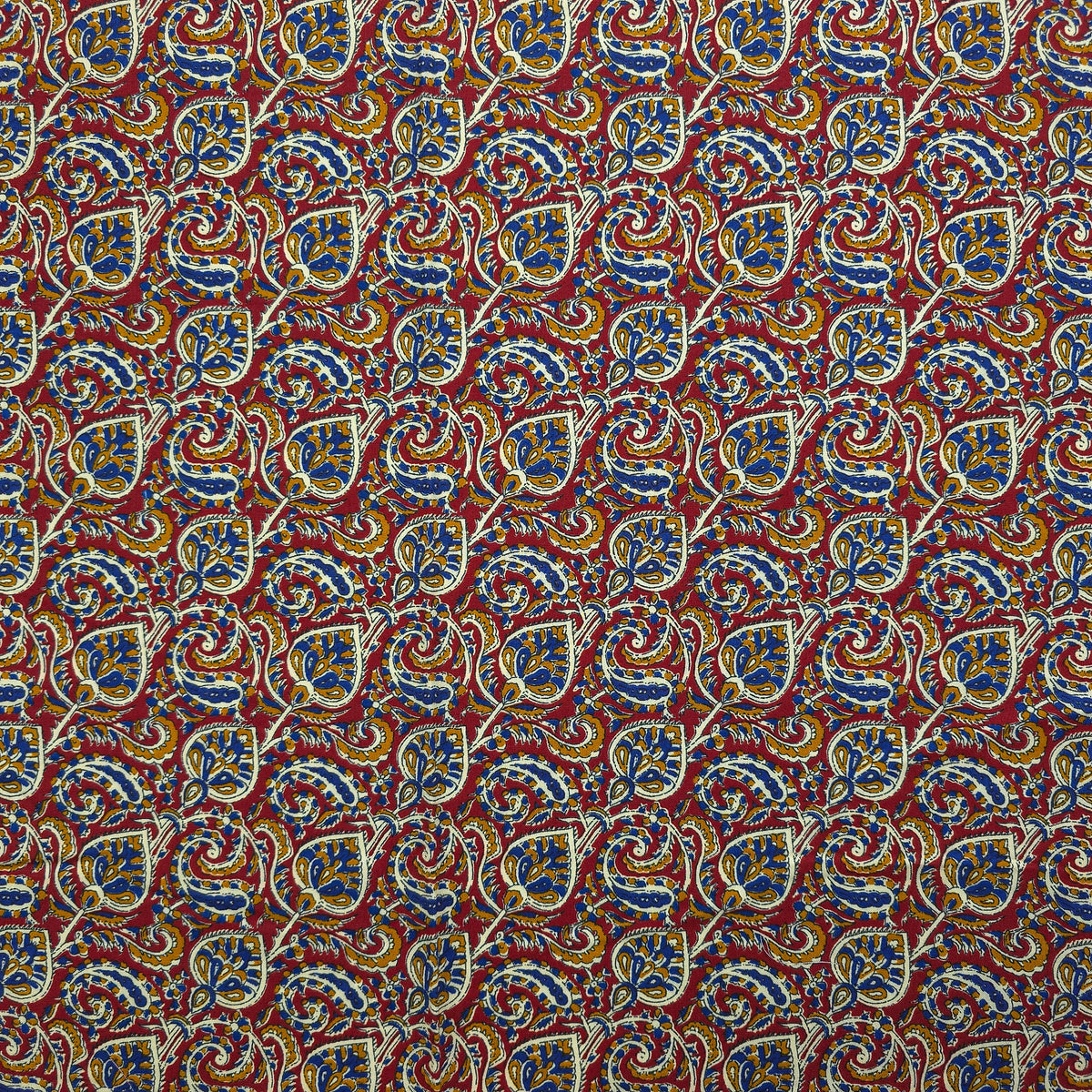 Intricate Floral Paisley Swirl Printed Rayon Fabric - Red